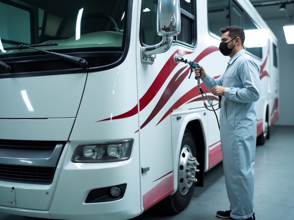 Technician servicing motorhome appliances